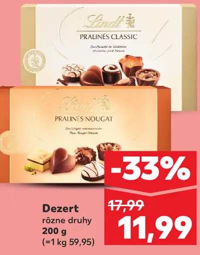 Lindt dezert Pralinés Classic a Nougat