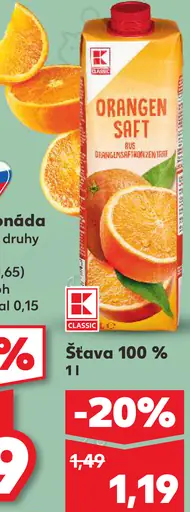 K-Classic pomarančová šťava 100 %