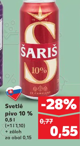 Šariš svetlé pivo 10 % plechovka