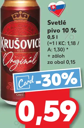 Krušovice Originál svetlé pivo 10 % plechovka