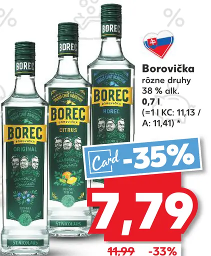 Borec borovička rôzne druhy 38 % alk.