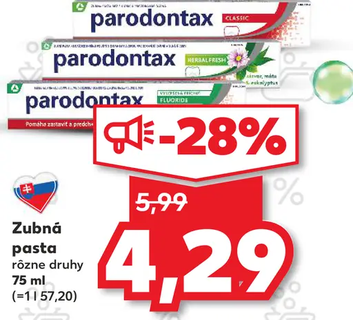 Parodontax zubná pasta rôzne druhy
