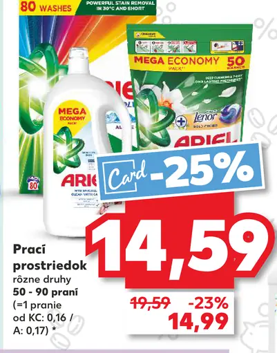 Ariel prací prostriedok rôzne druhy