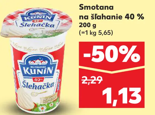 KUNÍN Smotana na šľahanie 40 %