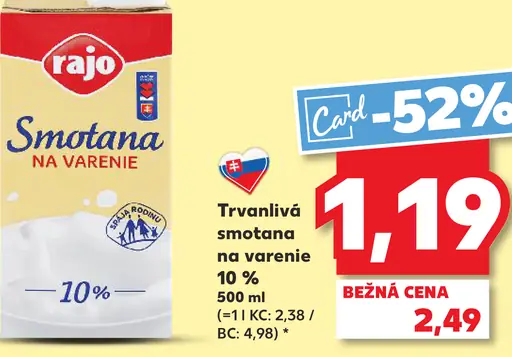 Rajo Trvanlivá smotana na varenie 10%