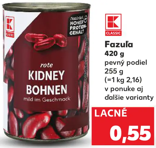 K-Classic fazuľa červená v konzerve