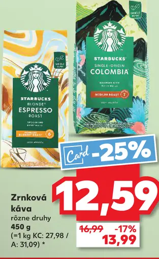 Starbucks kávový nápoj rôzne druhy
