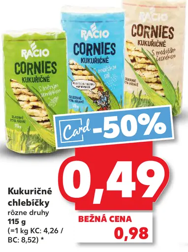 Racio chlebíčky Cornies kukuričné rôzne druhy