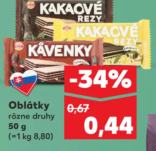Oblátky Kávenky, Kakaové rezy rôzne druhy