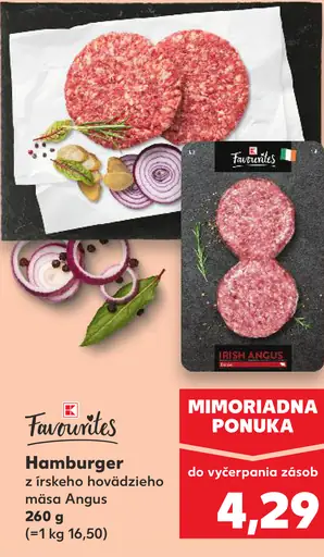 K-Favourites Hamburger z írskeho hovädzieho mäsa Angus