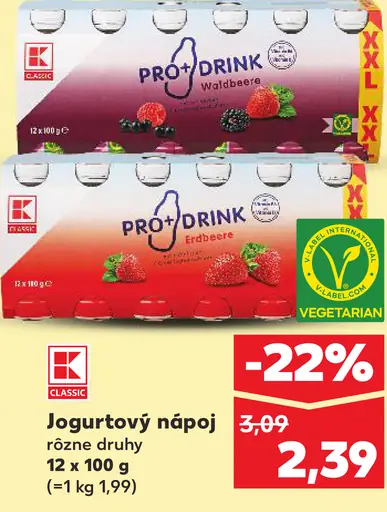 K-Classic Pro Drink jogurtový nápoj jahoda