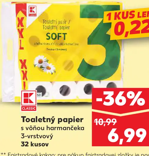 K-Classic Toaletný papier 3-vrstvový s vôňou harmančeka 32 kusov