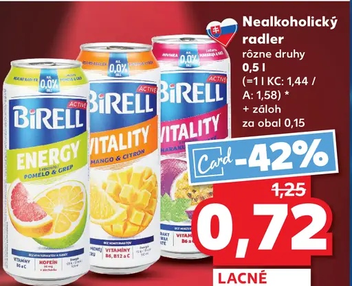 Birell nealkoholický radler plechovka