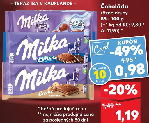 Čokoláda rôzne druhy Milka