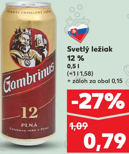 Gambrinus svetlý ležiak 12 % plechovka