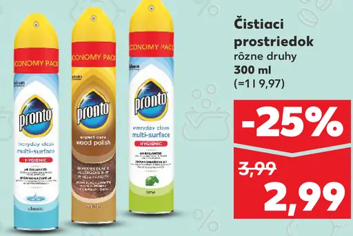 Pronto čistiaci prostriedok rôzne druhy