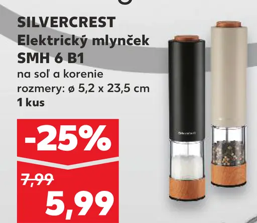 Silvercrest elektrický mlynček 6 v 1 na soľ a korenie