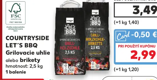 COUNTRYSIDE LET`S BBQ Grilovacie uhlie alebo Brikety