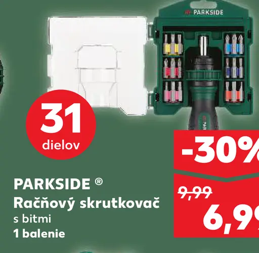 Parkside račňový skrutkovač s bitmi 31 dielov