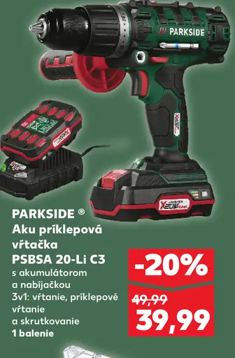 Parkside aku príklepová vŕtačka PSBSA 20-Li C3