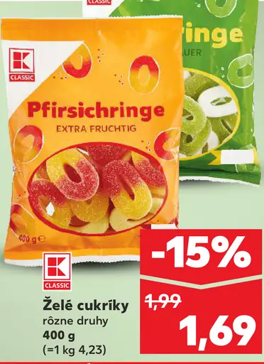 K-Classic Želé cukríky Pfirsichringe extra fruchtig
