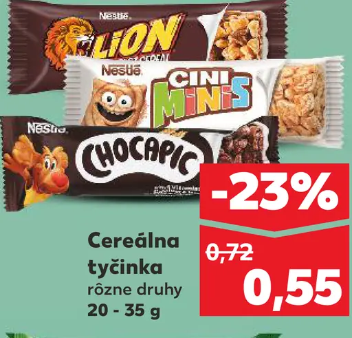 Nestlé cereálna tyčinka Lion, Nesquik, Cini Minis, Chocapic rôzne druhy