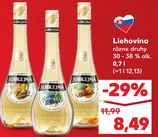 Jubilejná liehovina rôzne druhy 30 – 38 % alk.