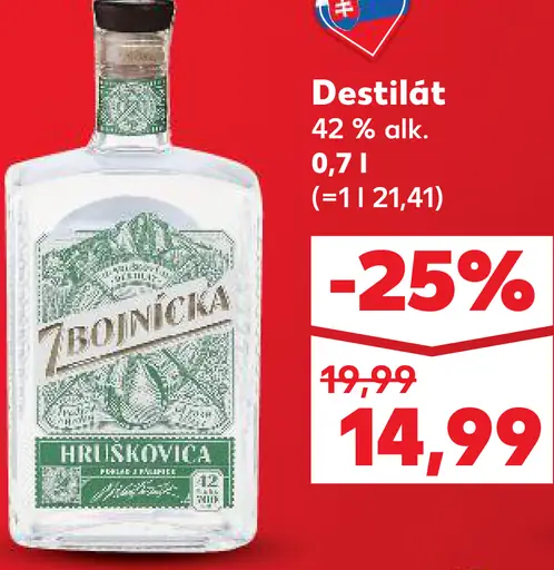 Bošácka hruškovica destilát 42 % alk.