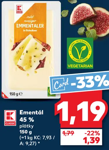 Emental plátky 45 %