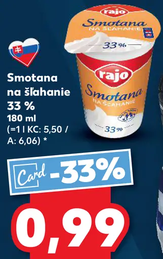 Rajo Smotana na šľahanie 33%