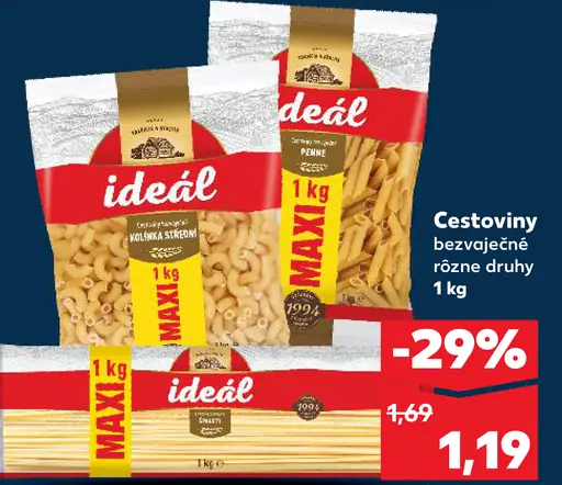 Ideál cestoviny bezvaječné rôzne druhy