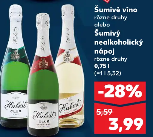 Hubert nealkoholický šumivý nápoj rôzne druhy