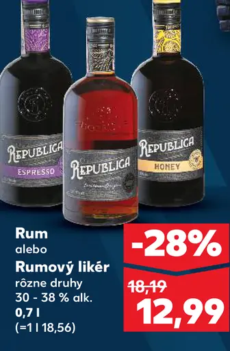 Republica rum alebo rumový likér rôzne druhy 30 - 38 % alkoholu