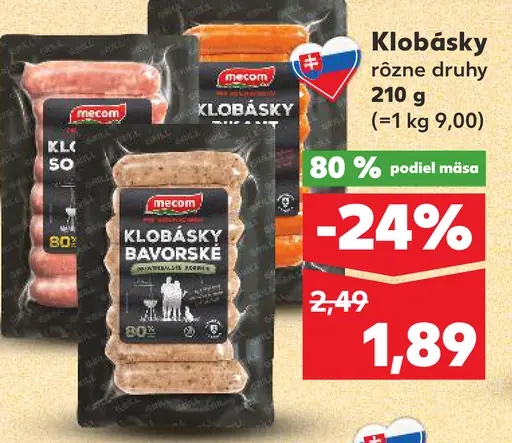 Klobásky rôzne druhy
