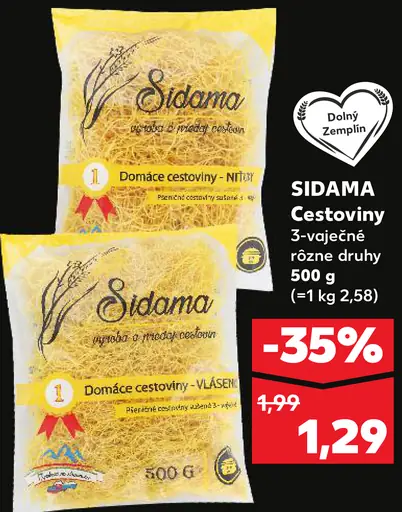 Sidama cestoviny 3‑vajcové, rôzne druhy