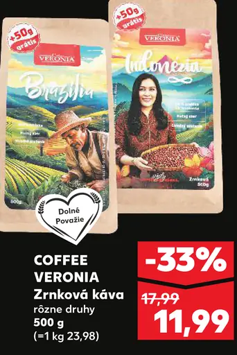 Coffee Veronia zrnková káva, rôzne druhy