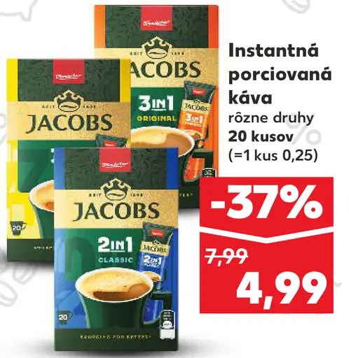 Jacobs instantná porciovaná káva 3v1 rôzne druhy