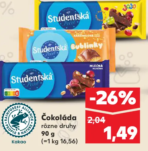 Studentská pečať čokoláda rôzne druhy