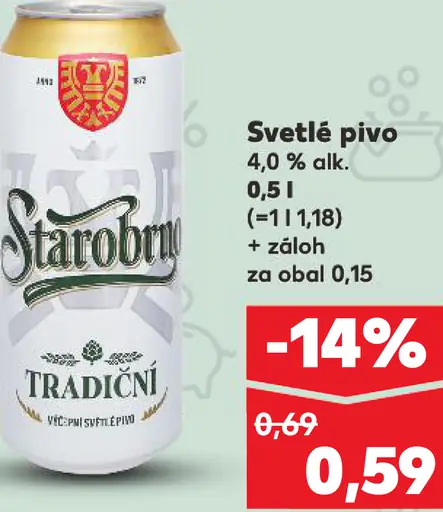 Starobrno tradiční pivo plechovka