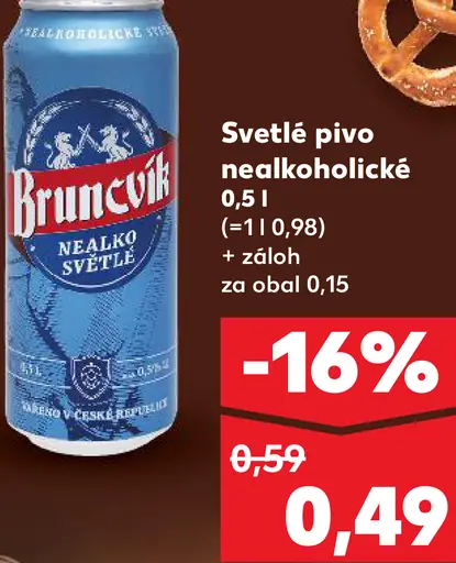 Bruncvík nealkoholické svetlé pivo plechovka