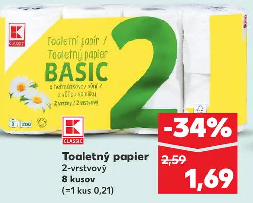 K-Classic toaletný papier Basic 2-vrstvový