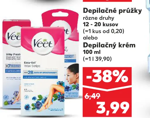 Veet depilačné prúžky rôzne druhy