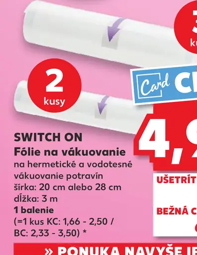 SWITCH ON Fólie na vákuovanie na hermetické a vodotesné vákuovanie potravín