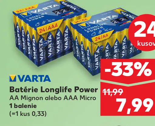 Varta batérie Longlife Power AA alebo AAA Micro