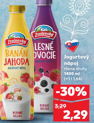 Zvolenský jogurtový nápoj Banán Jahoda