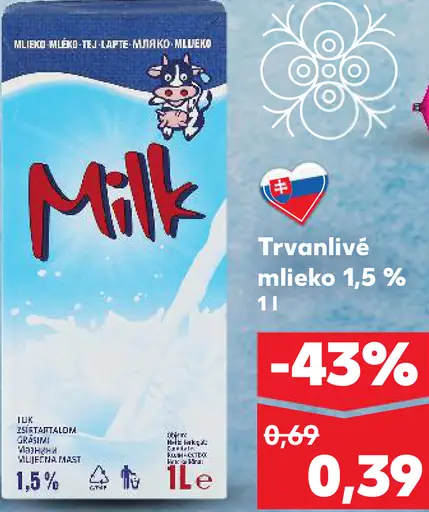 Trvanlivé mlieko 1,5 %