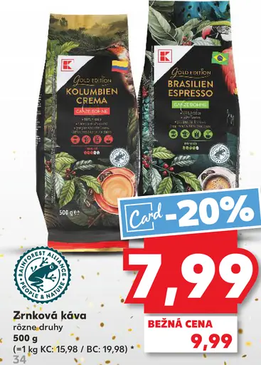 K-Classic Gold Edition zrnková káva Kolumbien Crema