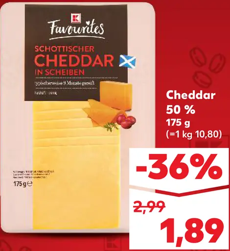 K-Favourites škótsky cheddar plátky 50 %