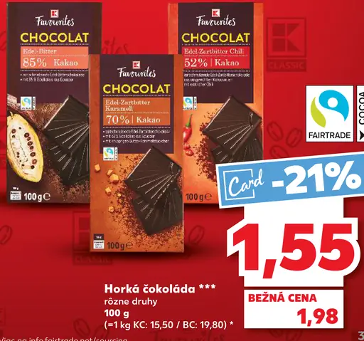 K‑Favourites horká čokoláda rôzne druhy