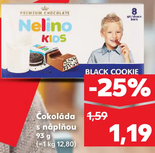 Nelino Kids čokoláda s náplňou Black Cookie